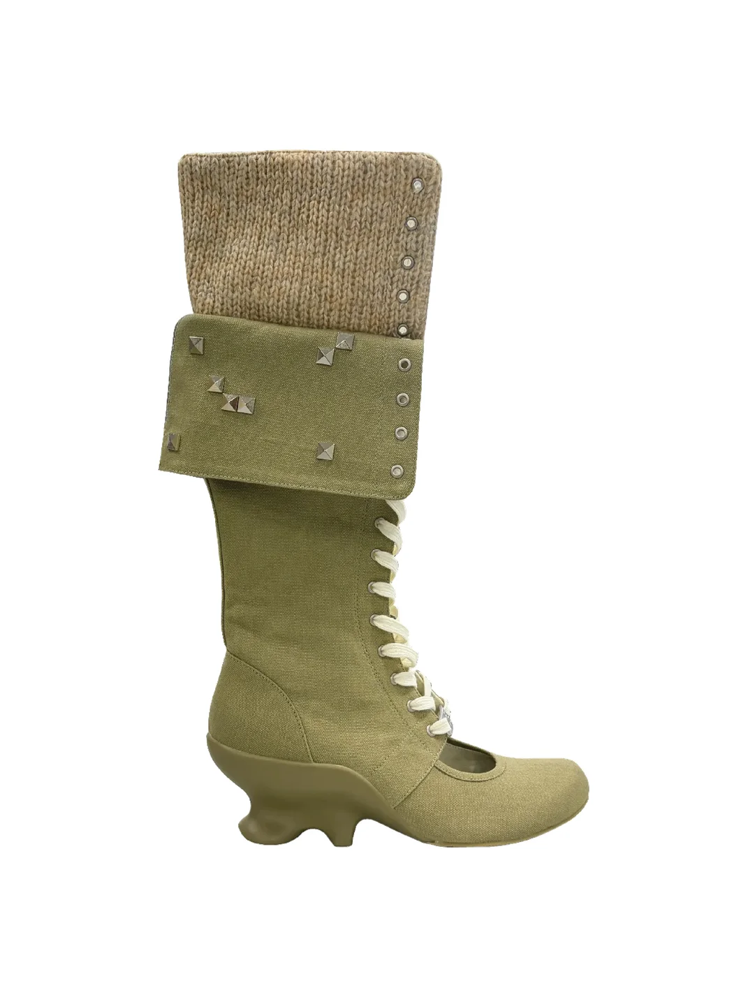Grape online | Double-Layer Lace-Up Patchwork Fold-Over Boots