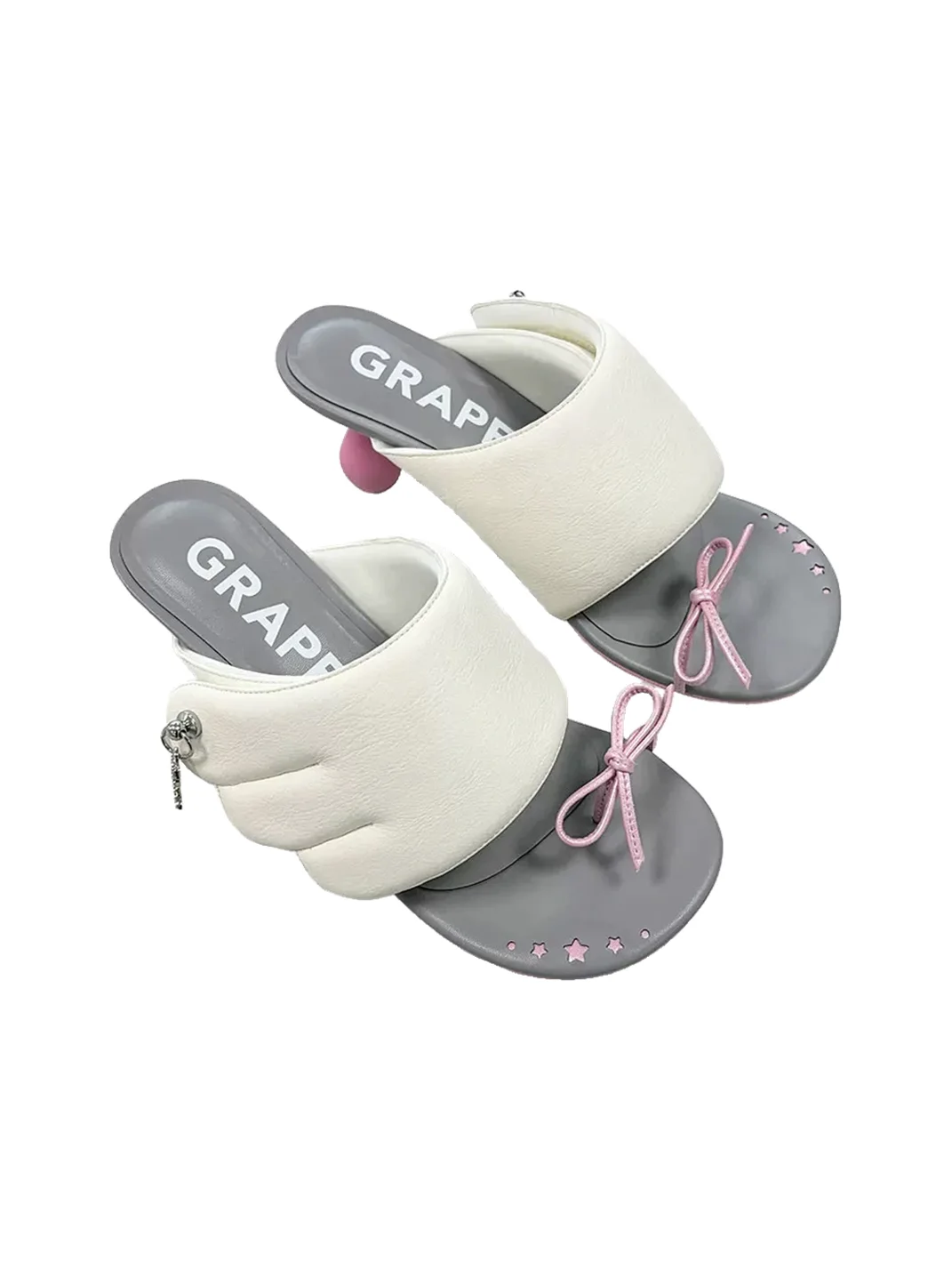 Grape online | Wing Round-Toe Bow High-Heel Toe-Post Sandals
