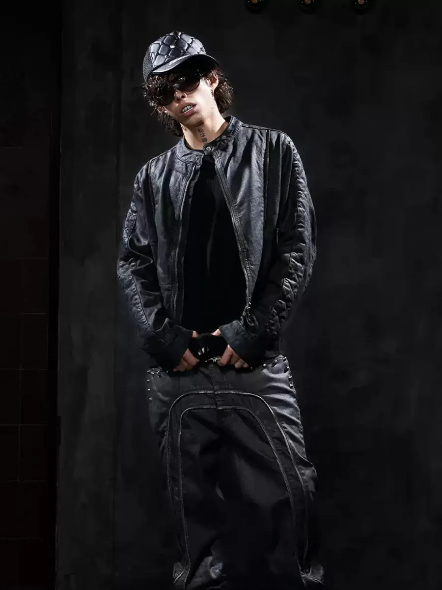 DND4DES | Cropped Waxed Denim Zip Jacket - 3