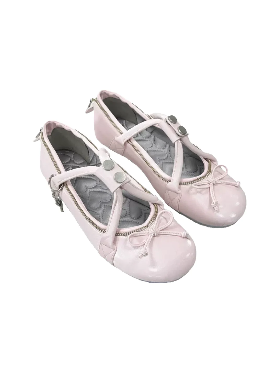 Grape online | Zip Round Toe Ballet Flats