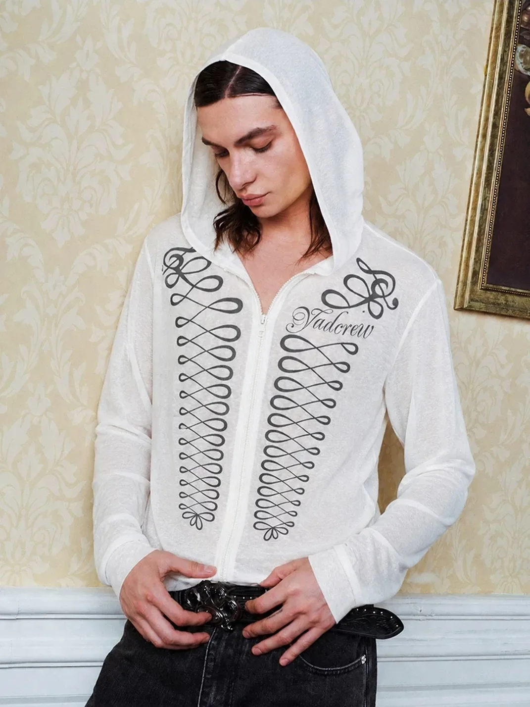 YADcrew | Ornamental Print Lightweight Zip Hoodie