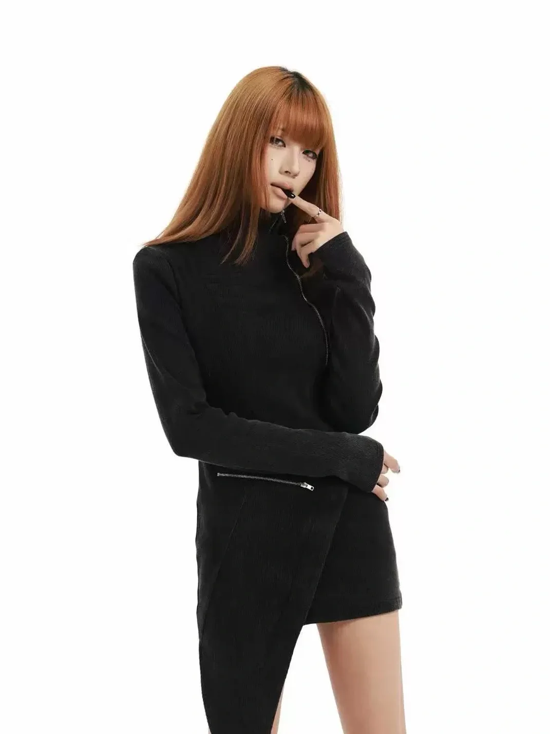Gods plan | Asymmetrical Zipper Fitted Long Sleeve Mini Dress