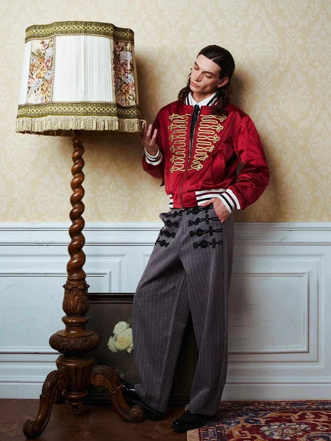 YADcrew | Herringbone Striped Wide Leg Trousers