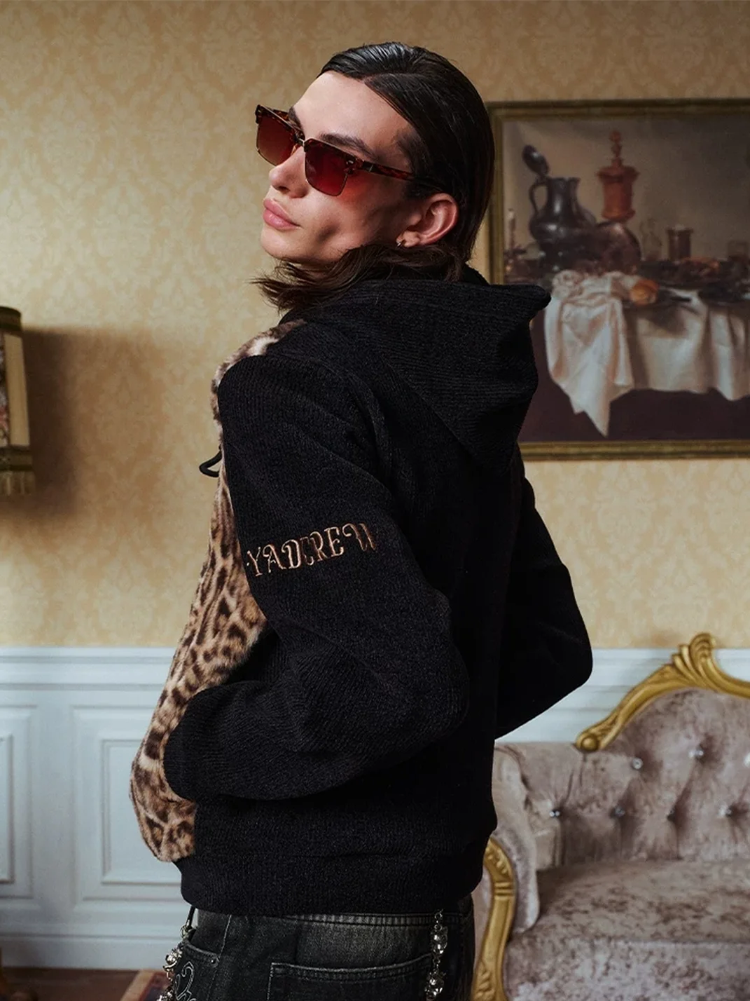 YADcrew | Slim Fit Leopard Faux Fur Hooded Jacket