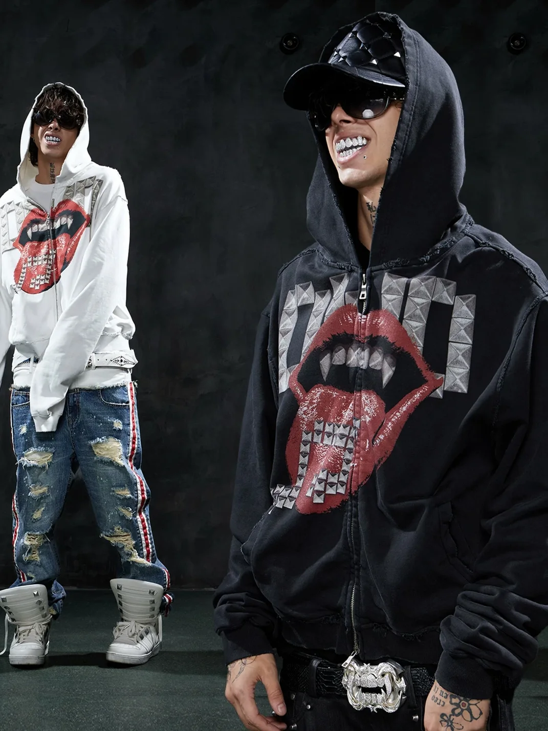 DND4DES | Oversized Studded Graphic Zip-Up Hoodie
