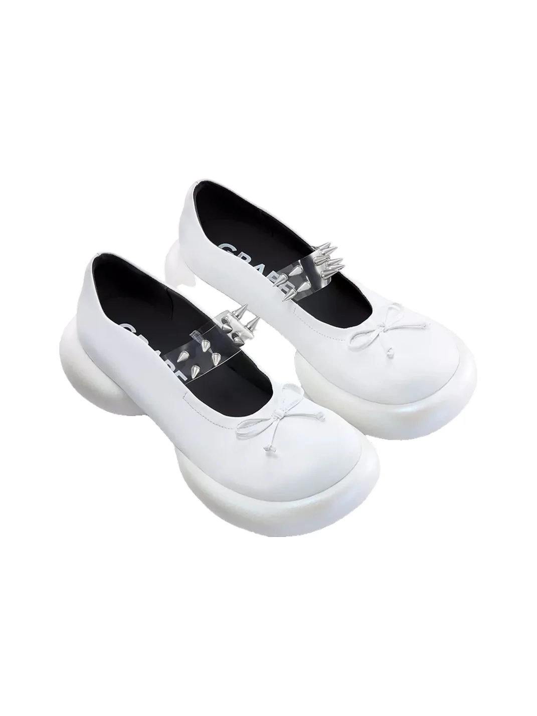 Grape online | Studded Bow Platform Mary Jane Shoes