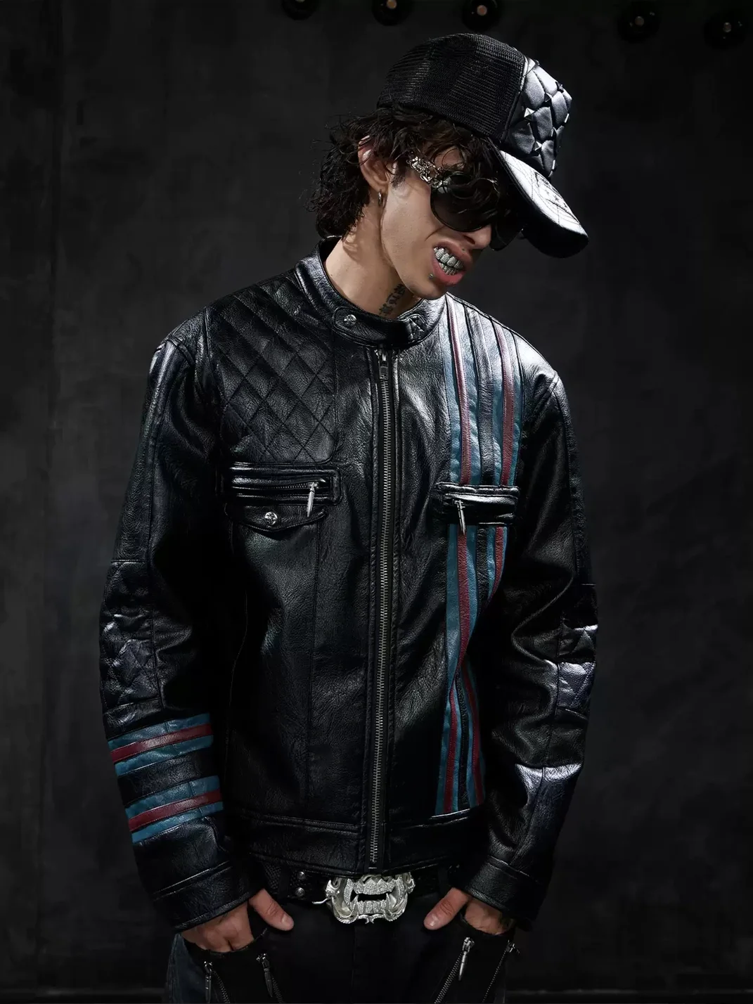 DND4DES | Colorblock Diamond Quilted Biker Jacket