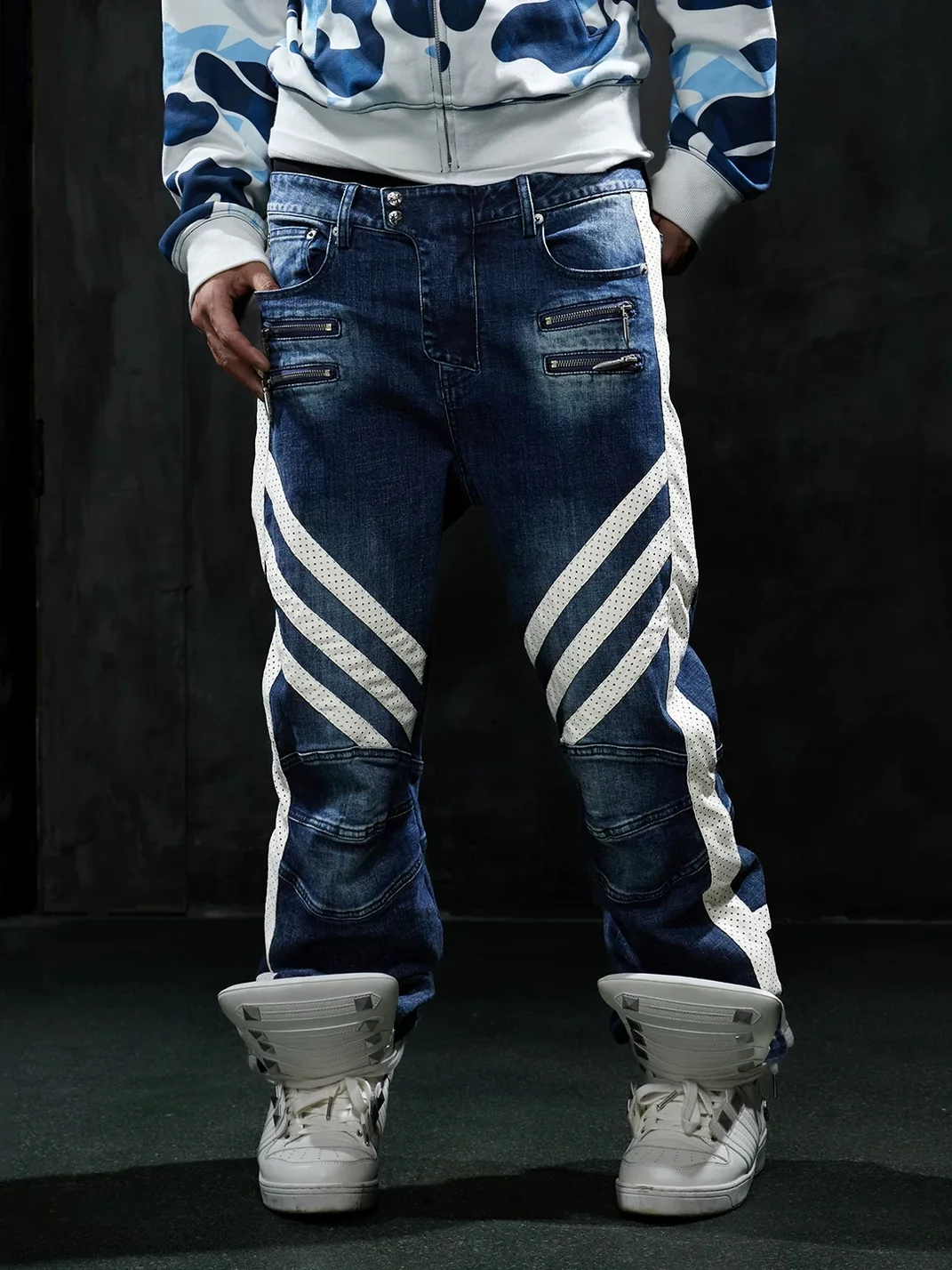 DND4DES | Distressed Slim Patchwork Biker Jeans
