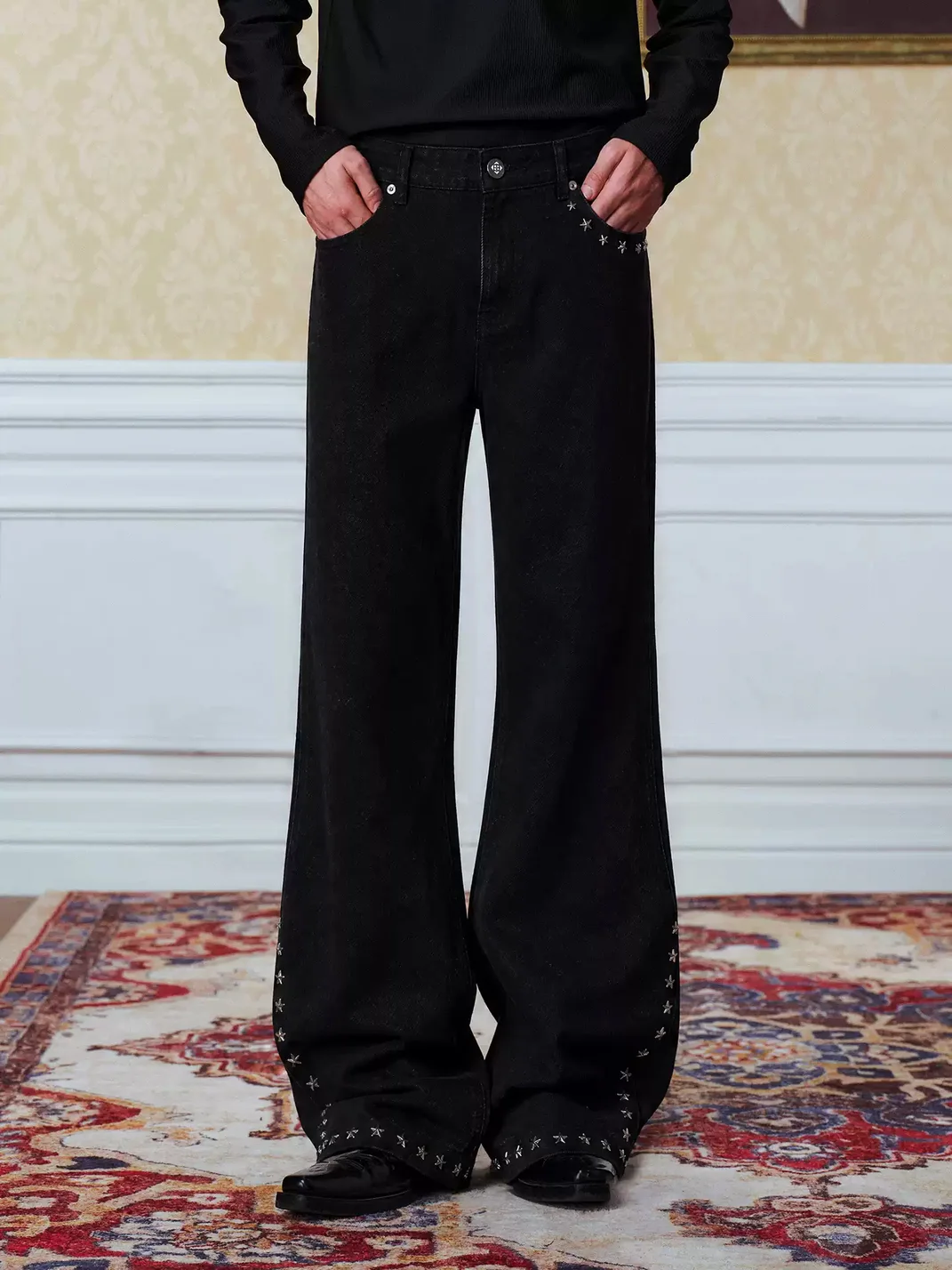 YADcrew | Studded Black Flared Jeans