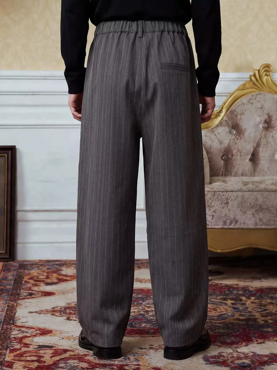 YADcrew | Herringbone Striped Wide Leg Trousers