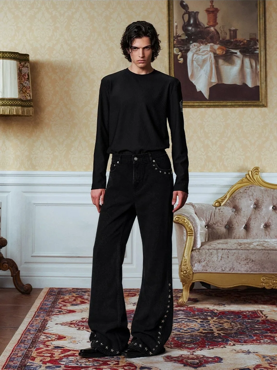 YADcrew | Studded Black Flared Jeans