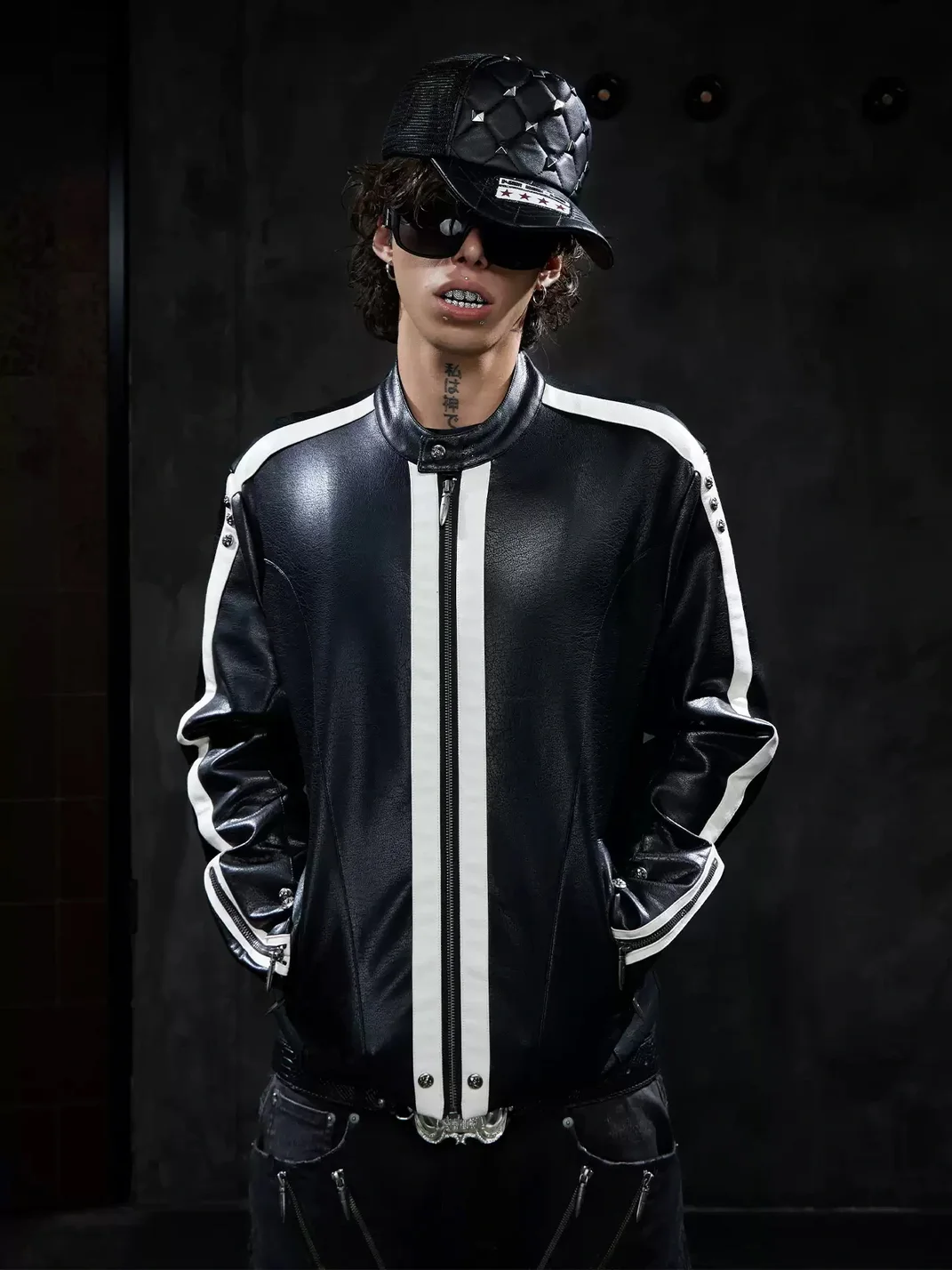 DND4DES | Loose Contrast Stripe Racing Biker Jacket