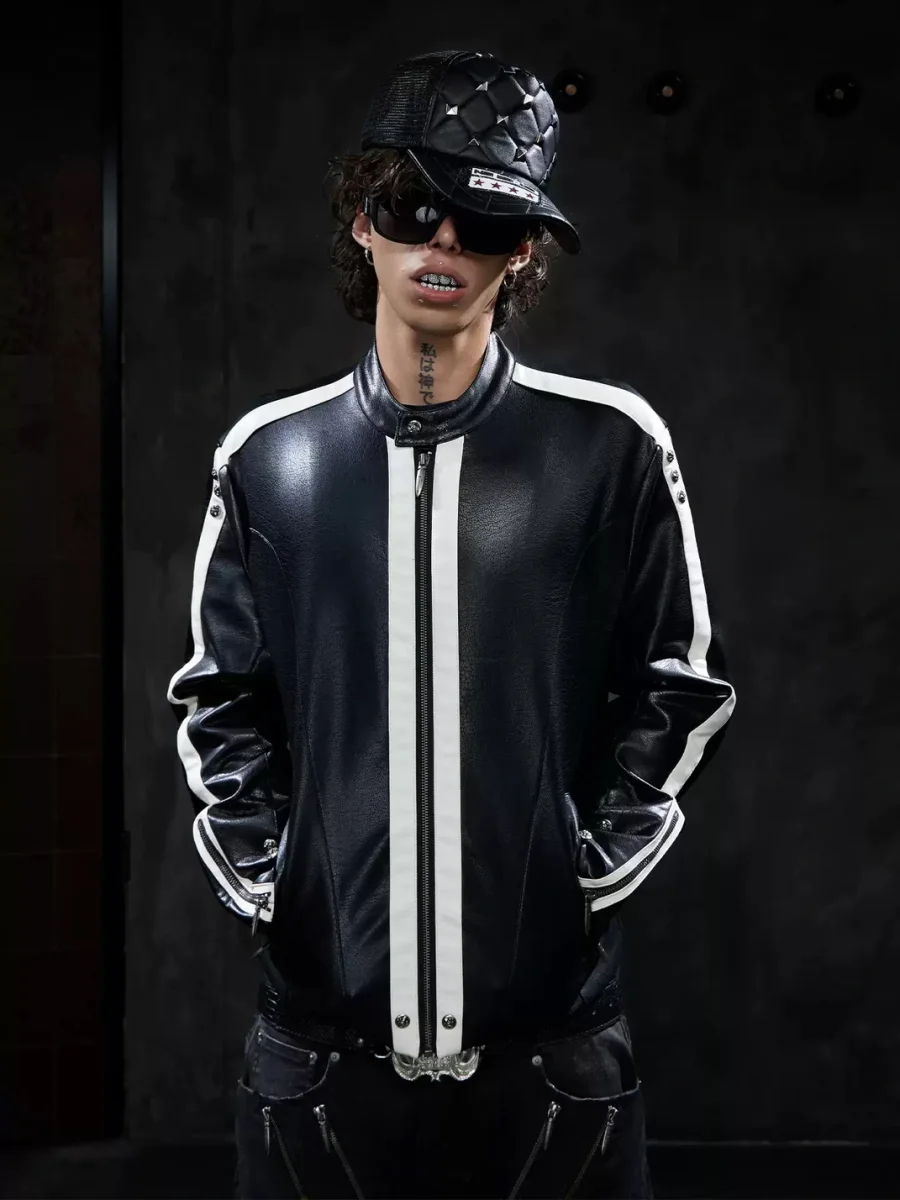 DND4DES | Loose Contrast Stripe Racing Biker Jacket - 2