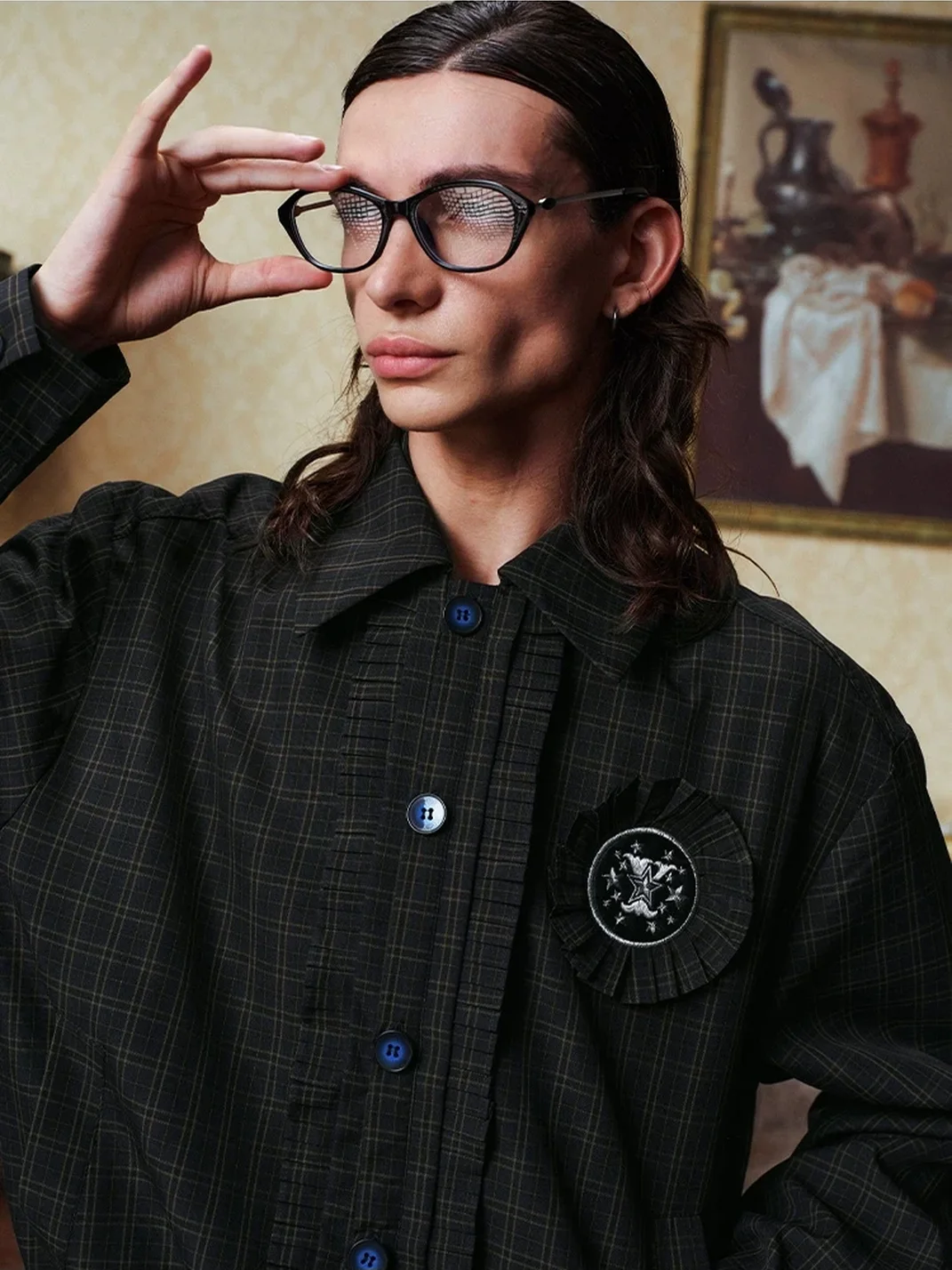 YADcrew | Retro Houndstooth Embroidered Slim Jacket