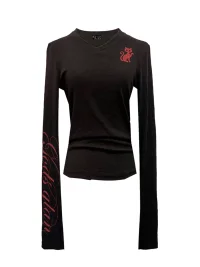 Gods plan | Cat Print Ruched V-Neck Long Sleeve Top