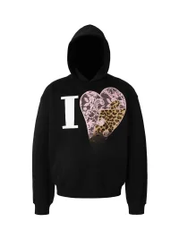 YADcrew | Relaxed Leopard Puzzle Heart Graphic Hoodie