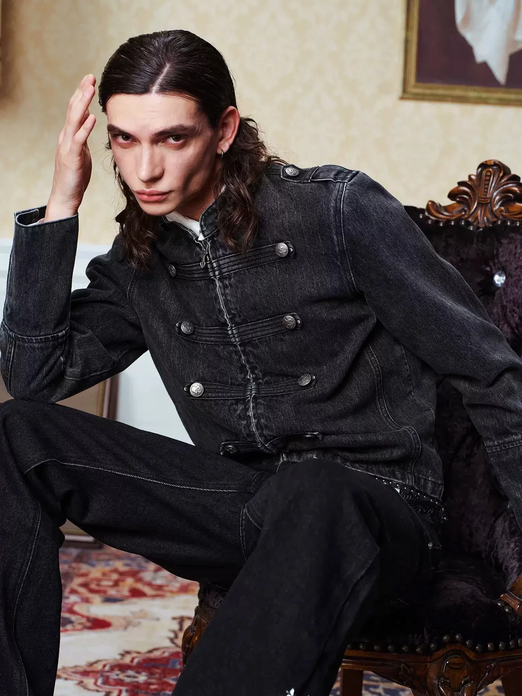 YADcrew | Vintage Napoleon Washed Embossed Denim Jacket