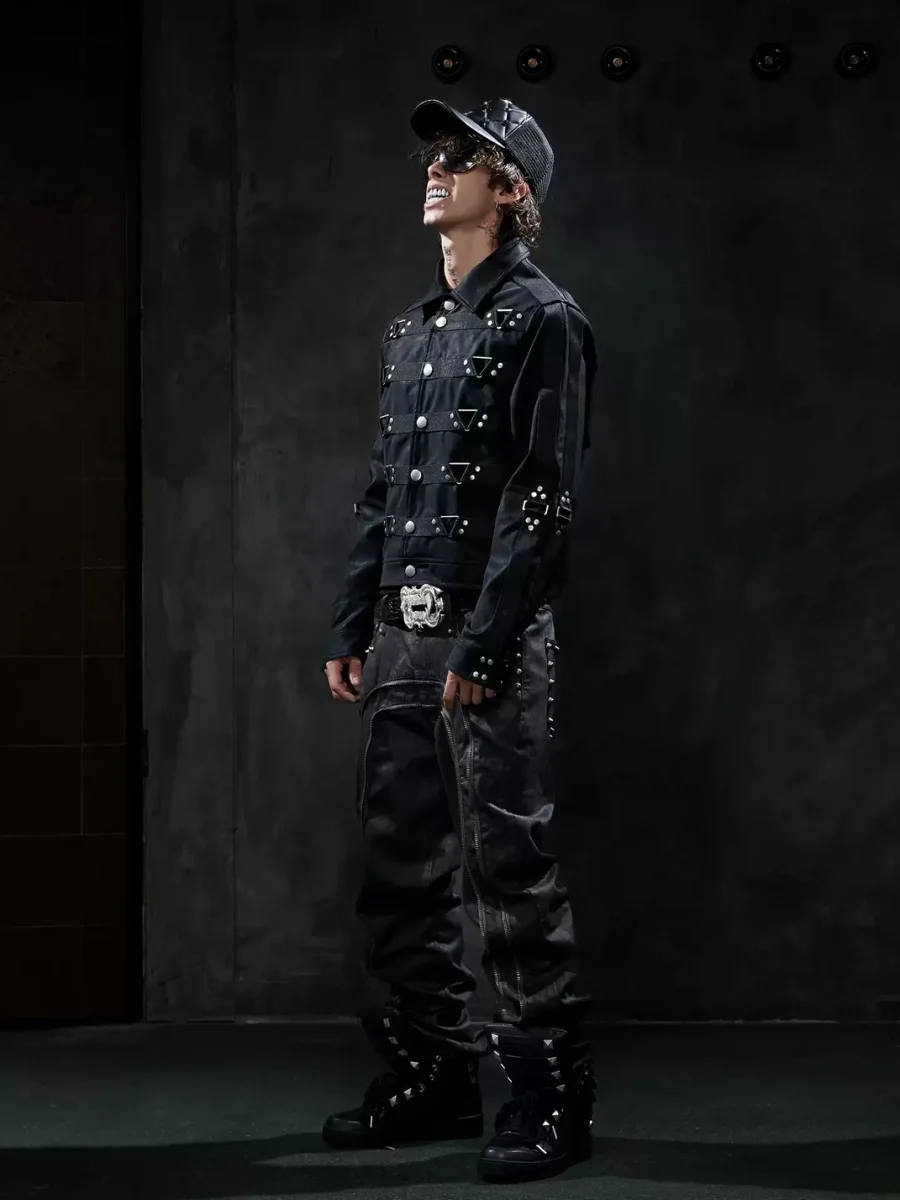 DND4DES | Waxed Studded Double-Zip Straight-Leg Jeans - 3