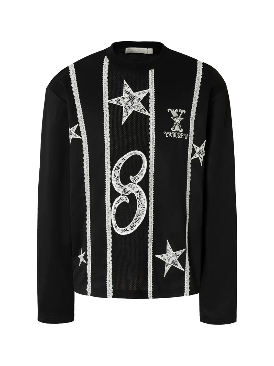 YADcrew | Unisex Lace Panel Embroidered Long Sleeve Top