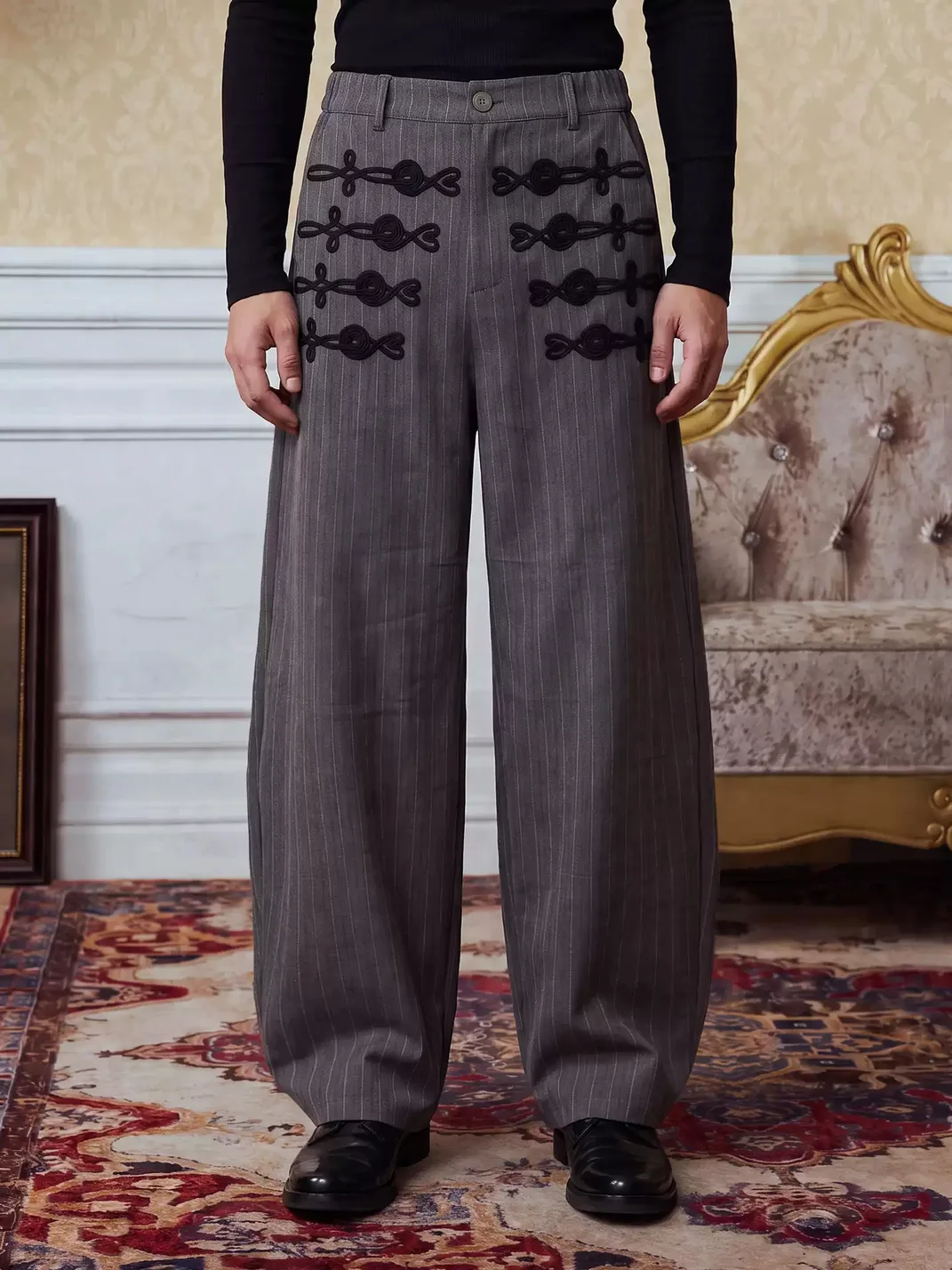 YADcrew | Herringbone Striped Wide Leg Trousers