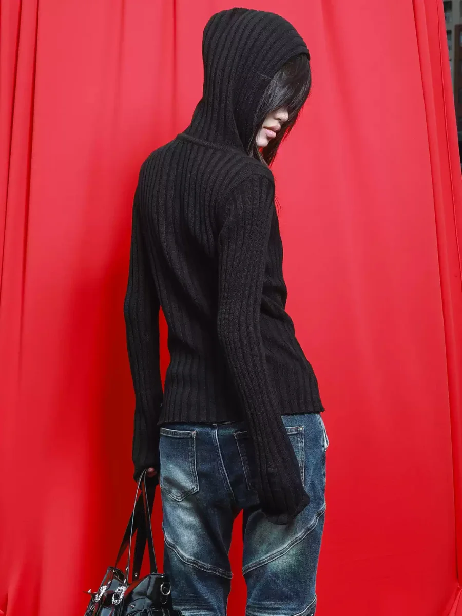 DETW | Slim Fit Ribbed Hooded Zip Cardigan - 3
