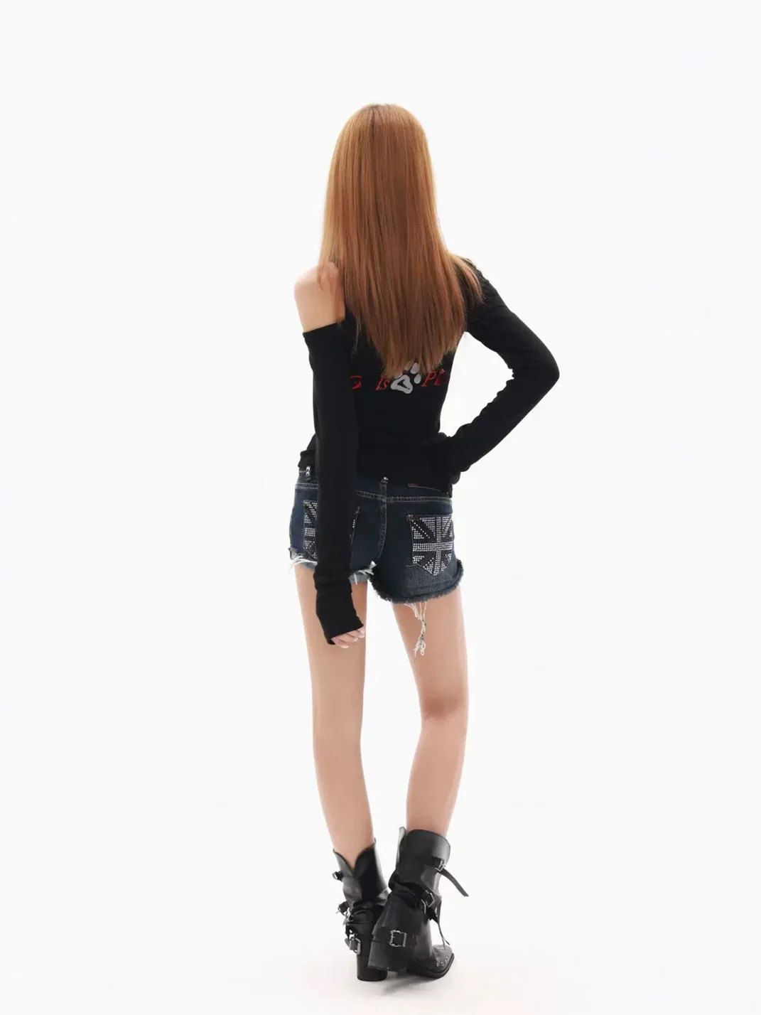 Gods plan | Asymmetric Off-Shoulder Graphic Slim Fit Long Sleeve Top