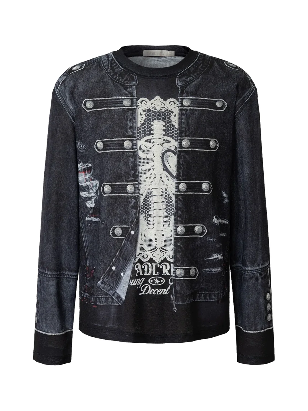 YADcrew | 3D Layered Napoleon Jacket Print Long Sleeve T-Shirt