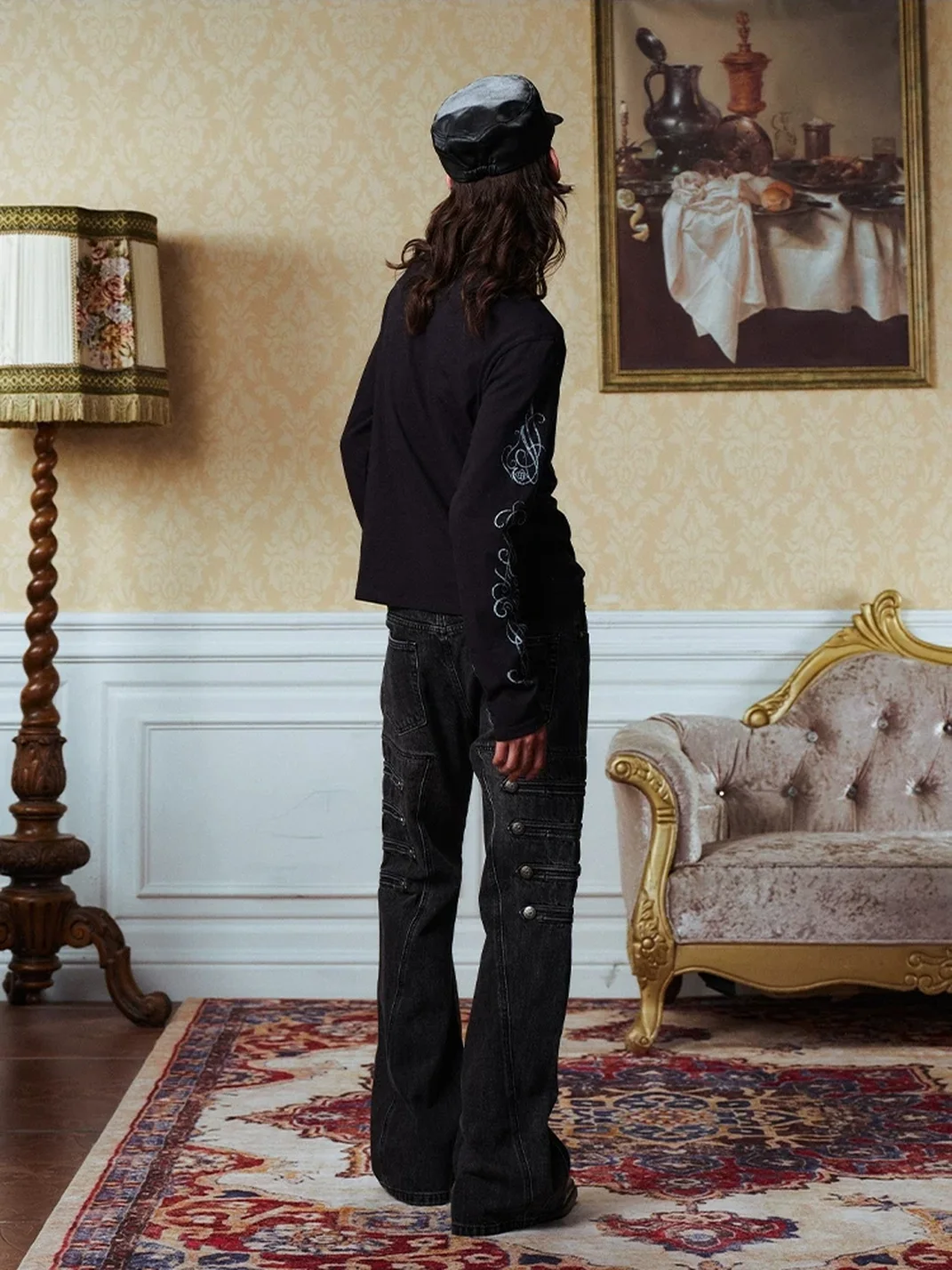YADcrew | Detachable Leopard Collar Long Sleeve Polo Shirt