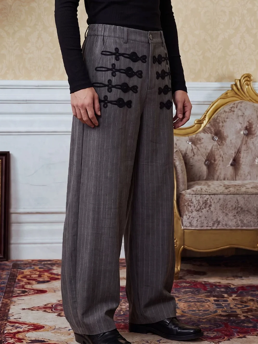 YADcrew | Herringbone Striped Wide Leg Trousers