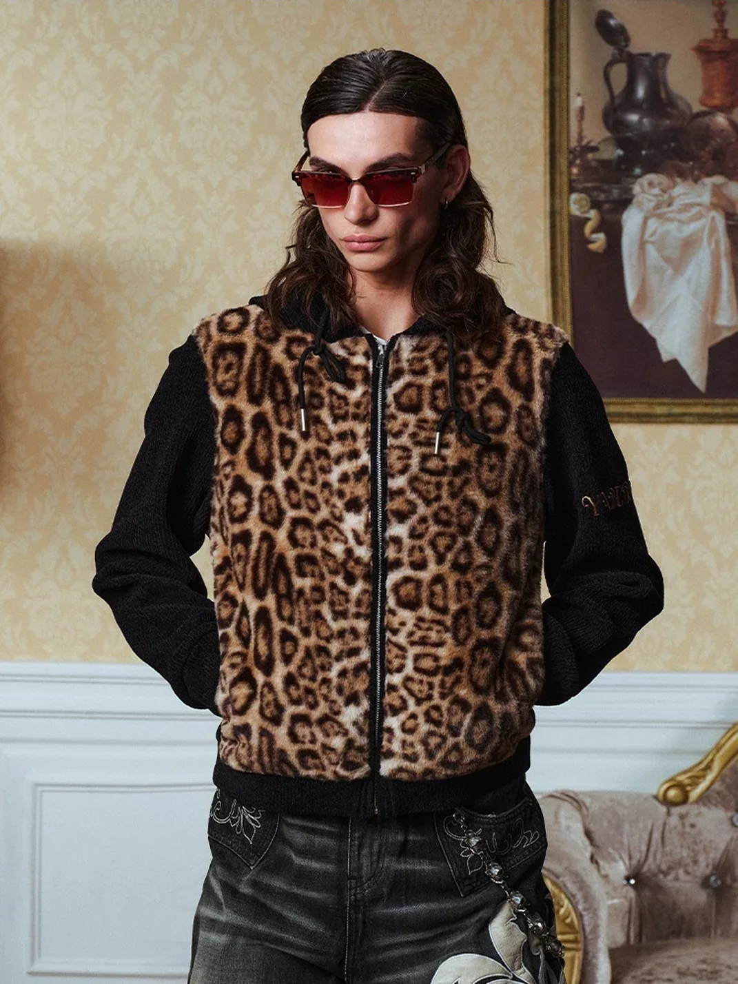 YADcrew | Slim Fit Leopard Faux Fur Hooded Jacket
