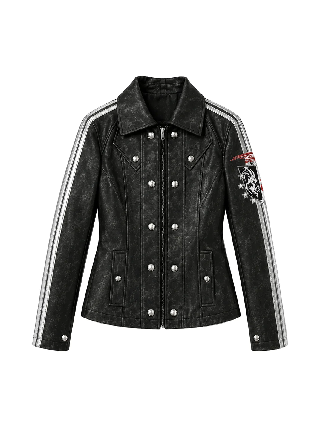 PAIKI | Slim Napoleon Striped Leather Jacket