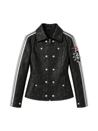 PAIKI | Slim Napoleon Striped Leather Jacket