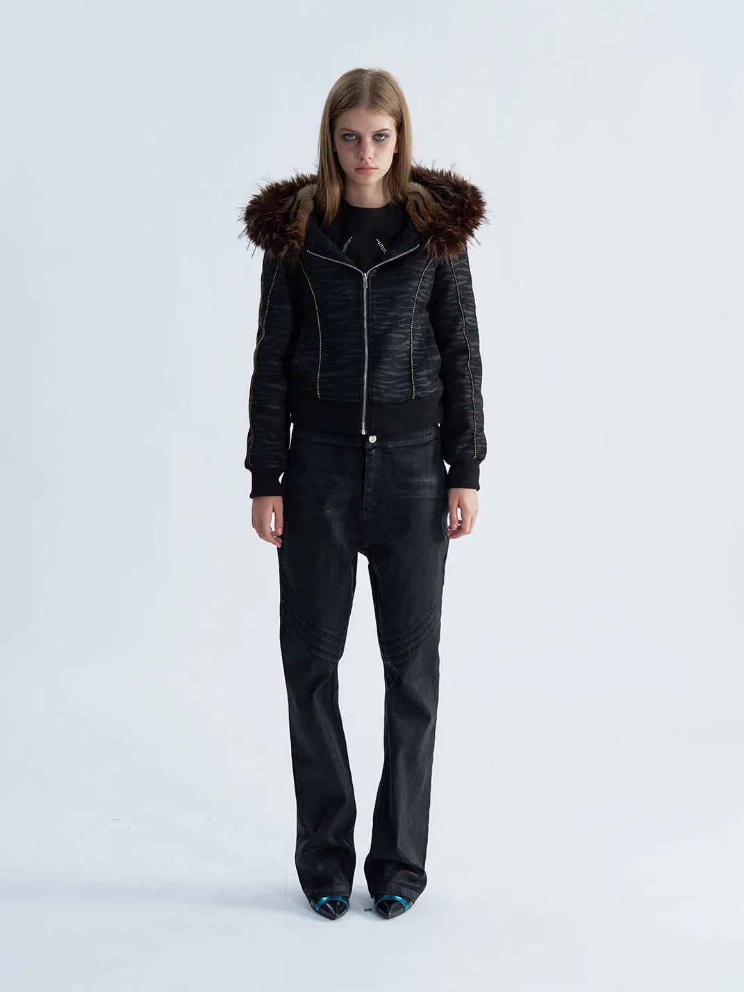 PAIKI | Tiger Pattern Hooded Fur Trimmed Puffer Jacket