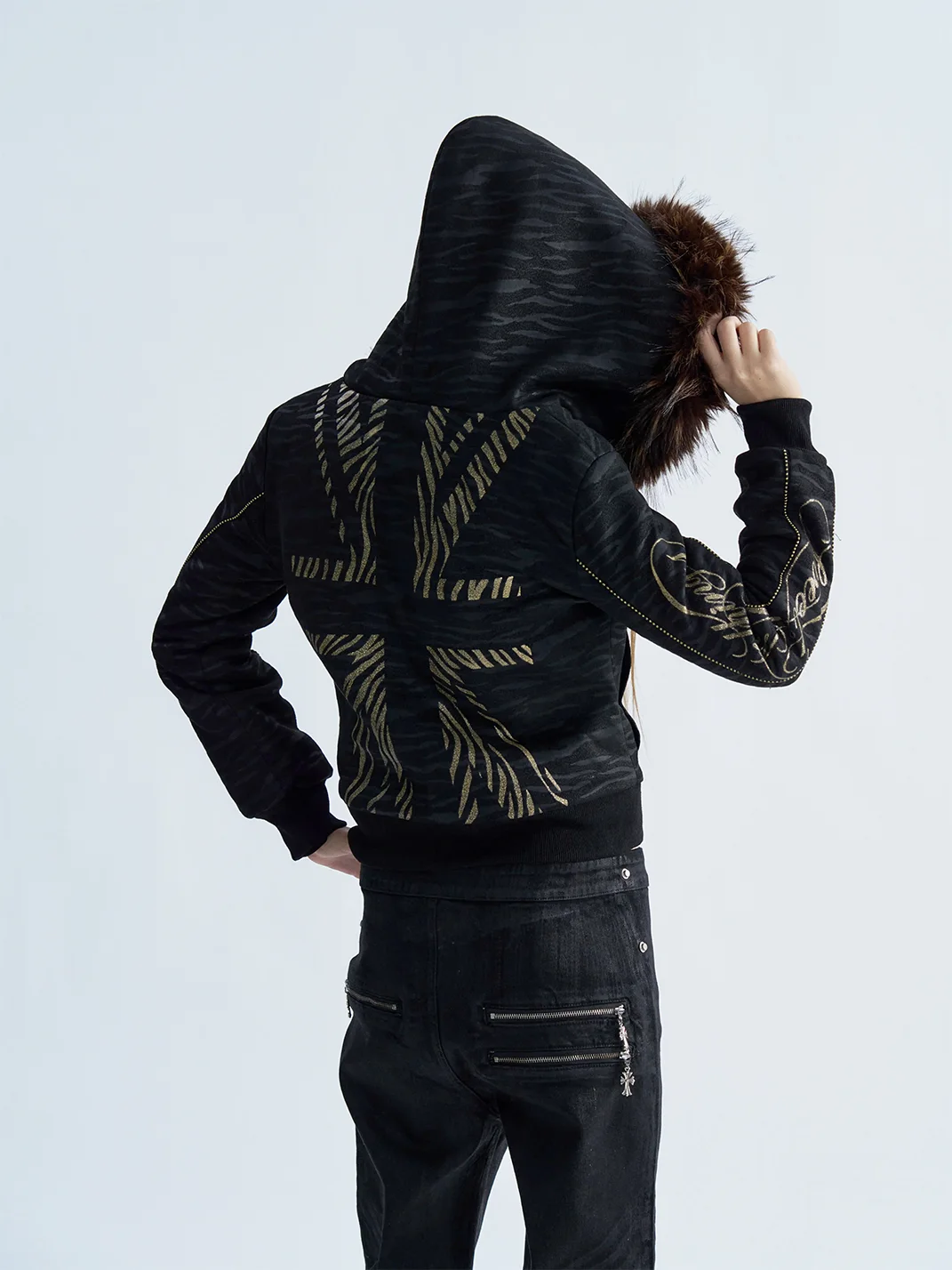 PAIKI | Tiger Pattern Hooded Fur Trimmed Puffer Jacket