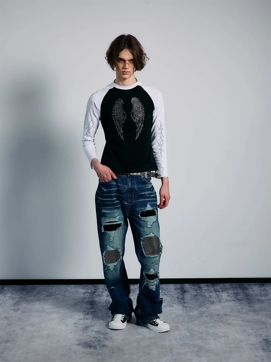 PAIKI | Rhinestone Wing Raglan Long Sleeve T-Shirt