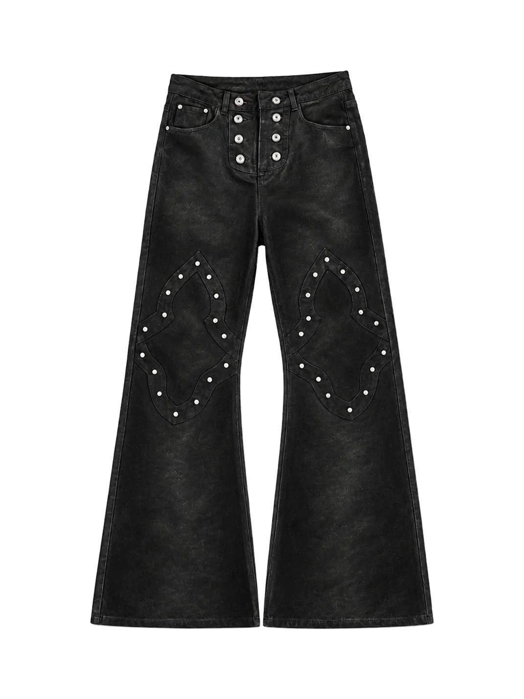 PAIKI | Black Waxed Rivet Flared Jeans