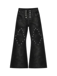 PAIKI | Black Waxed Rivet Flared Jeans