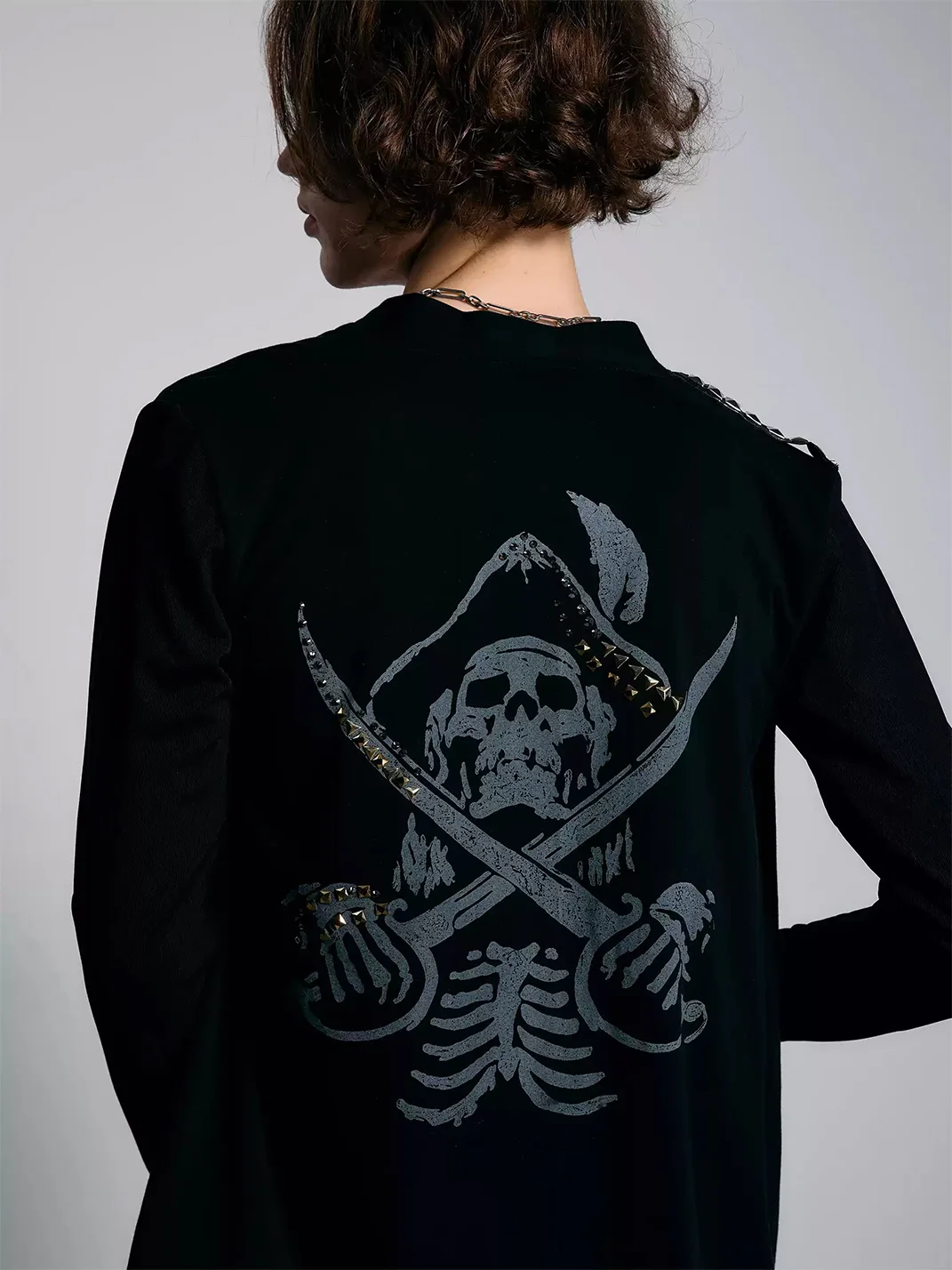 PAIKI | Studded Pirate Skull Asymmetric Long Cardigan