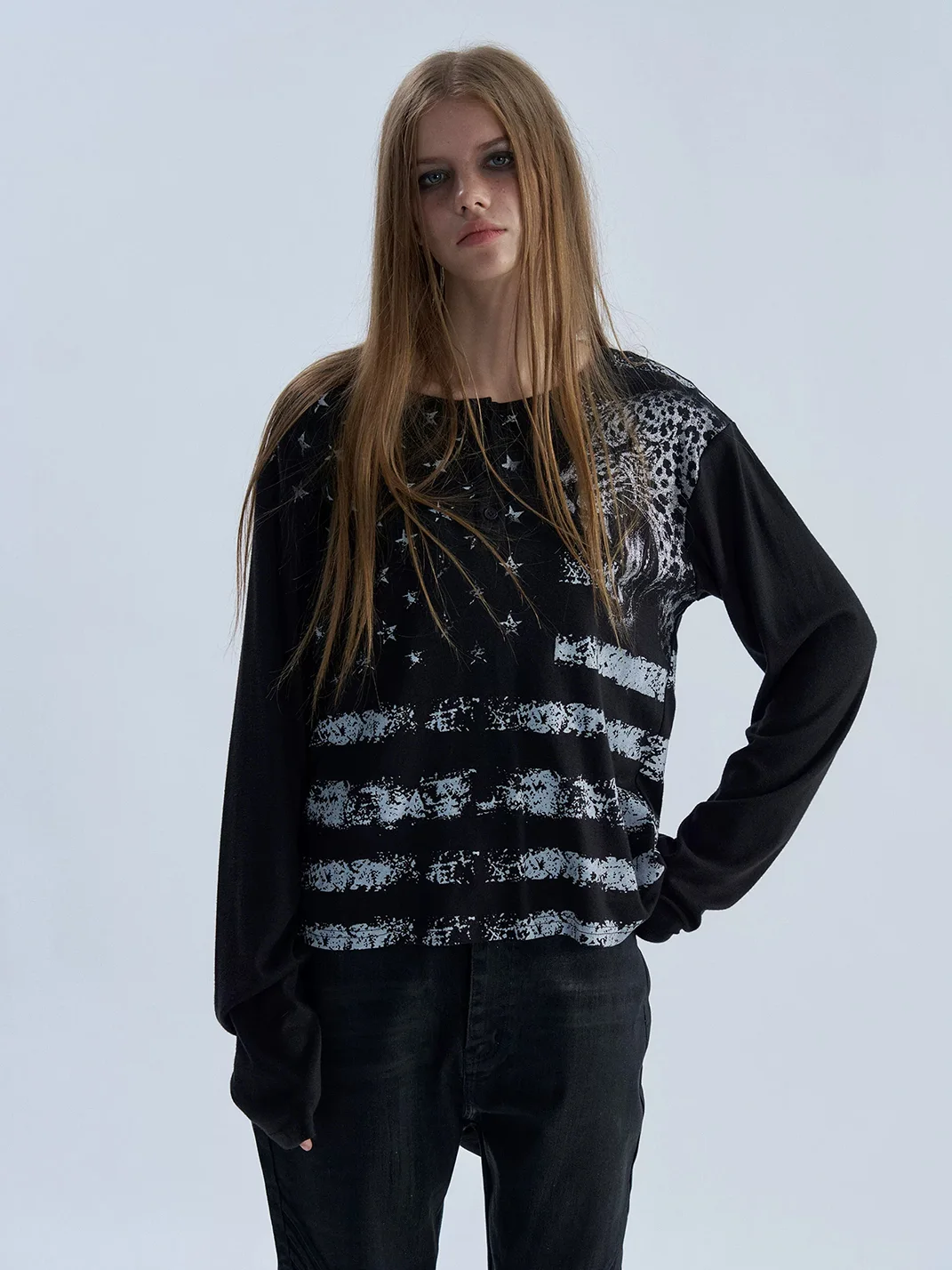 PAIKI | Retro Leopard Henley Long Sleeve Shirt