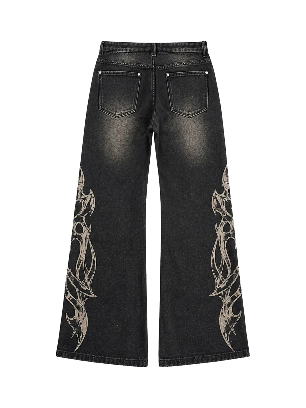 PAIKI | Distressed Washed Flame Studded Wide Leg Jeans