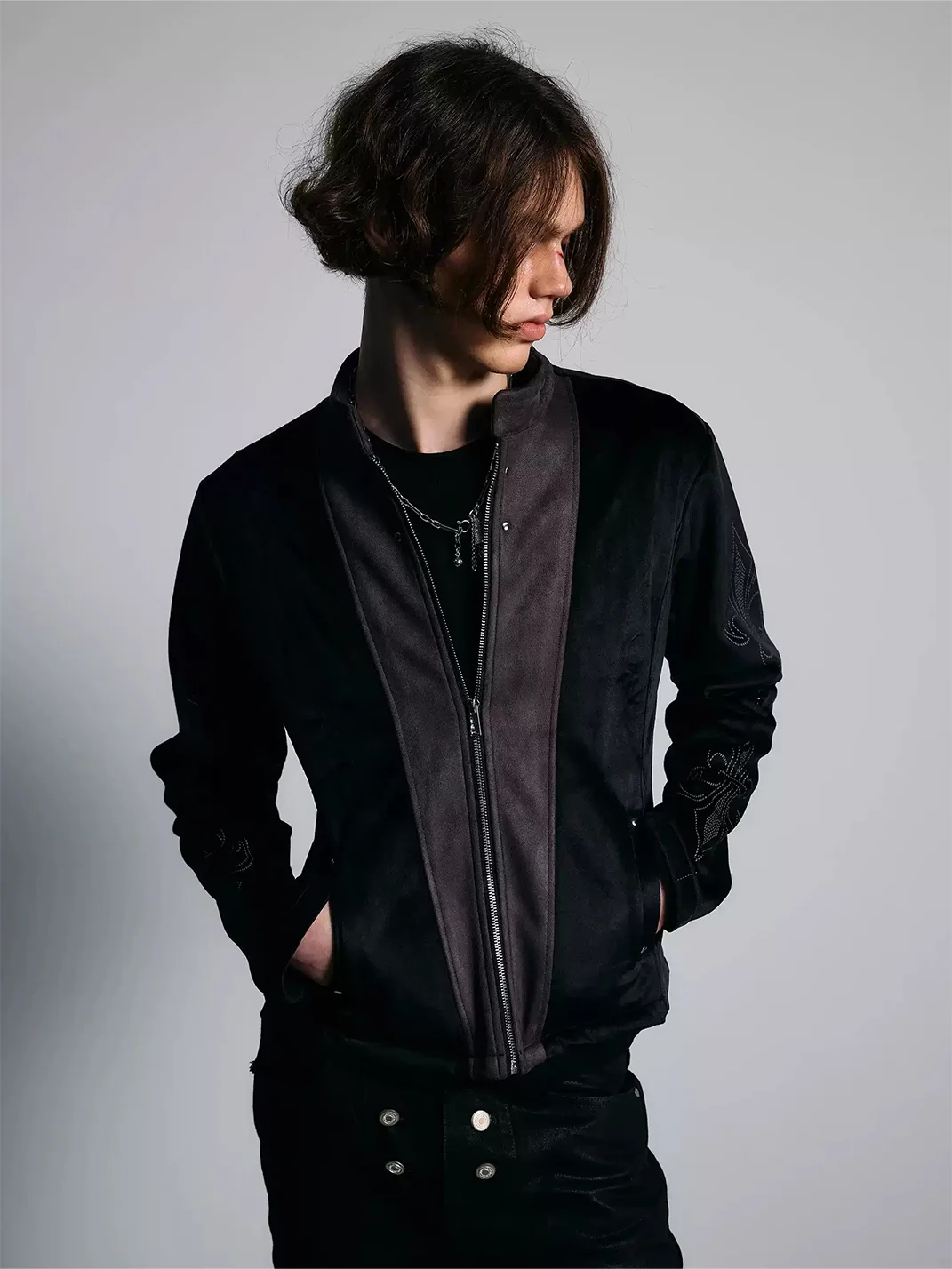 PAIKI | Fleur-De-Lis Suede Panel Slim Fit Jacket
