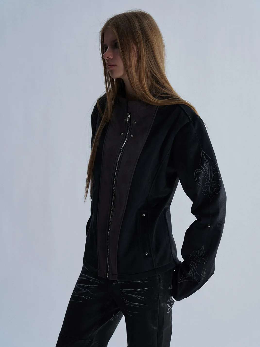 PAIKI | Fleur-De-Lis Suede Panel Slim Fit Jacket