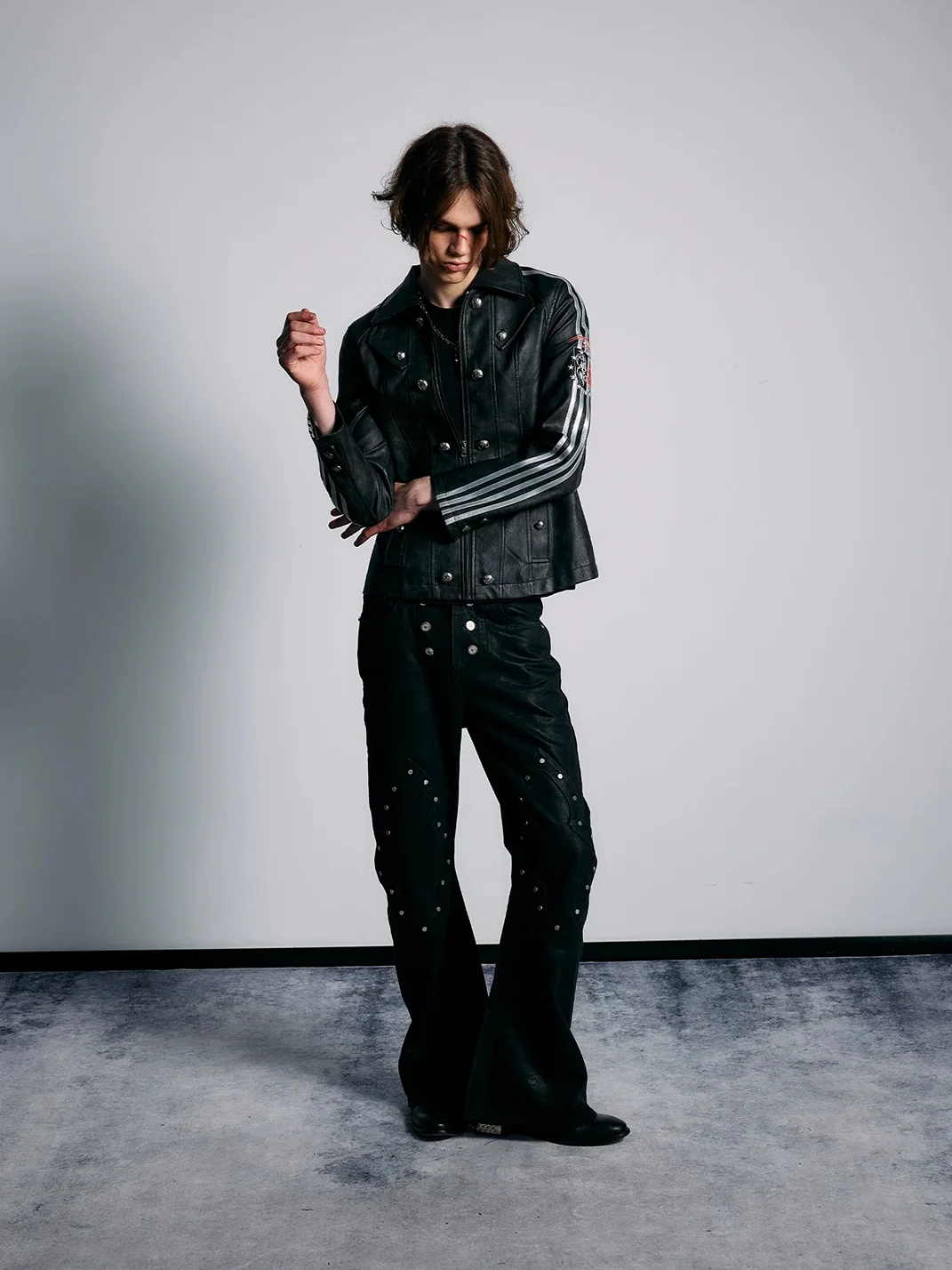 PAIKI | Slim Napoleon Striped Leather Jacket