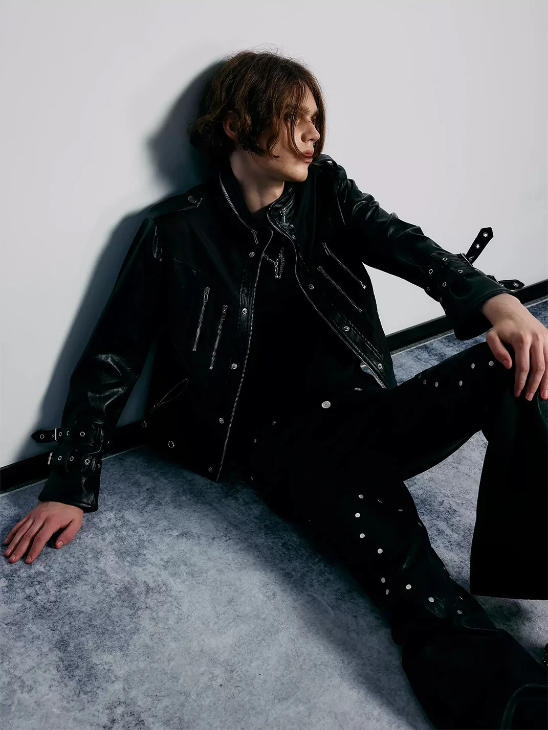 PAIKI | Ackerman Strapped Slim Fit Leather Jacket