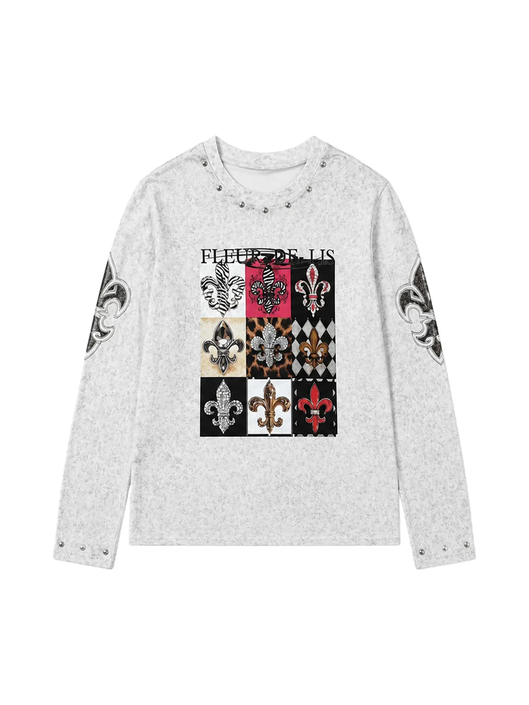 PAIKI | Distressed Fleur-De-Lis Checkerboard Long Sleeve Tee