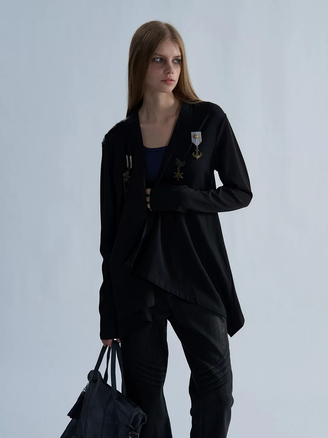 PAIKI | Studded Pirate Skull Asymmetric Long Cardigan