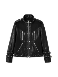 PAIKI | Ackerman Strapped Slim Fit Leather Jacket