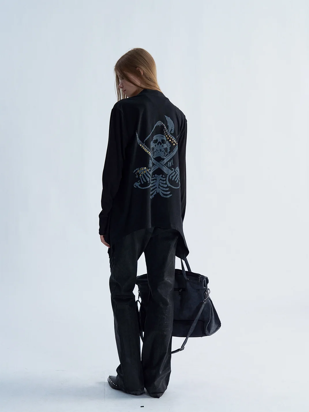 PAIKI | Studded Pirate Skull Asymmetric Long Cardigan