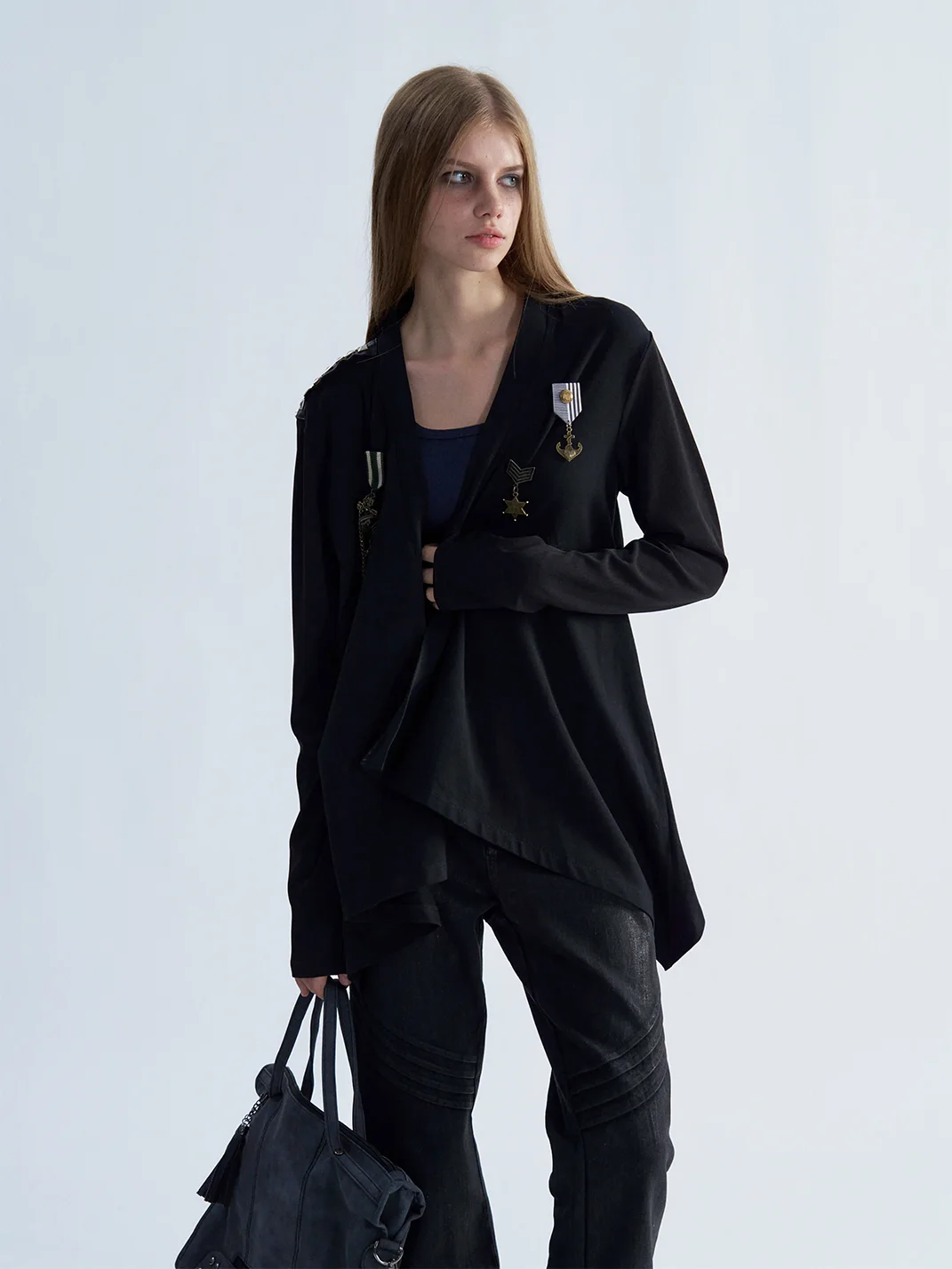 PAIKI | Studded Pirate Skull Asymmetric Long Cardigan