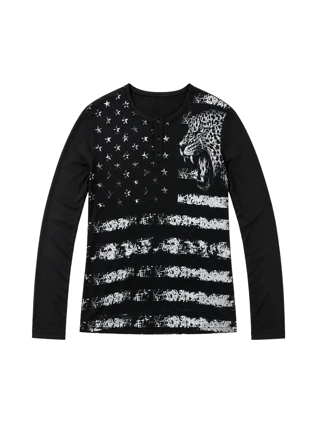 PAIKI | Retro Leopard Henley Long Sleeve Shirt